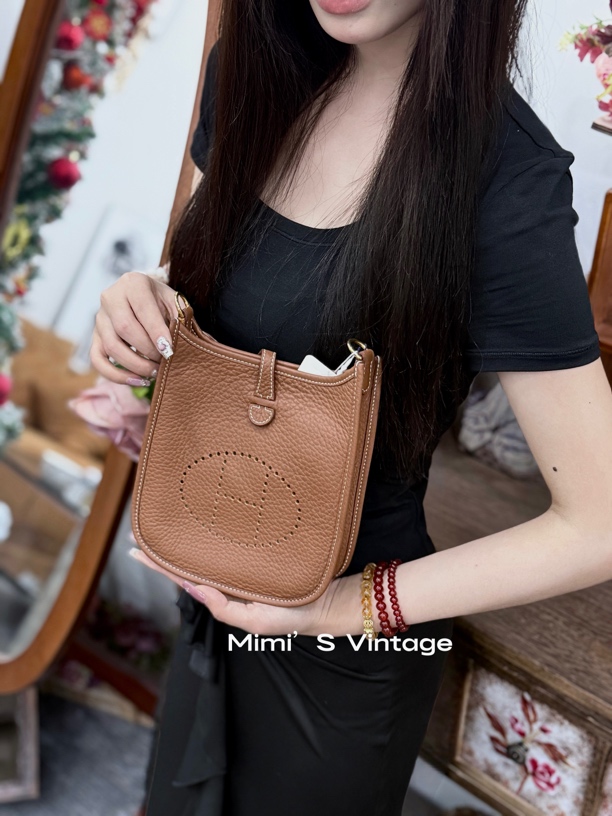99新 Hermes/爱马仕 金棕伊芙琳mini（k刻）