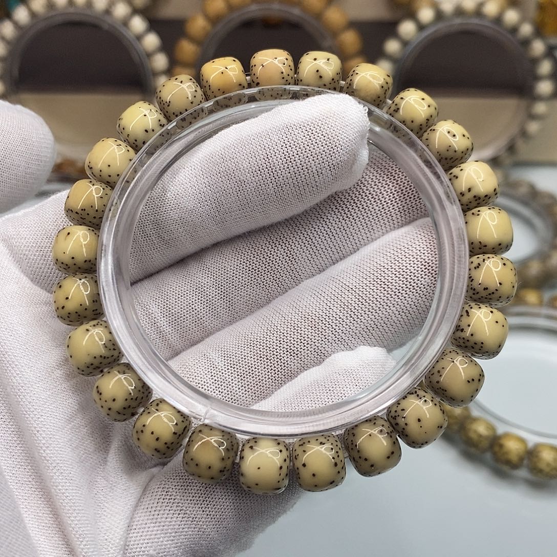 手串星月菩提9×8一物一图原生态同枝绿包白通体留白福利