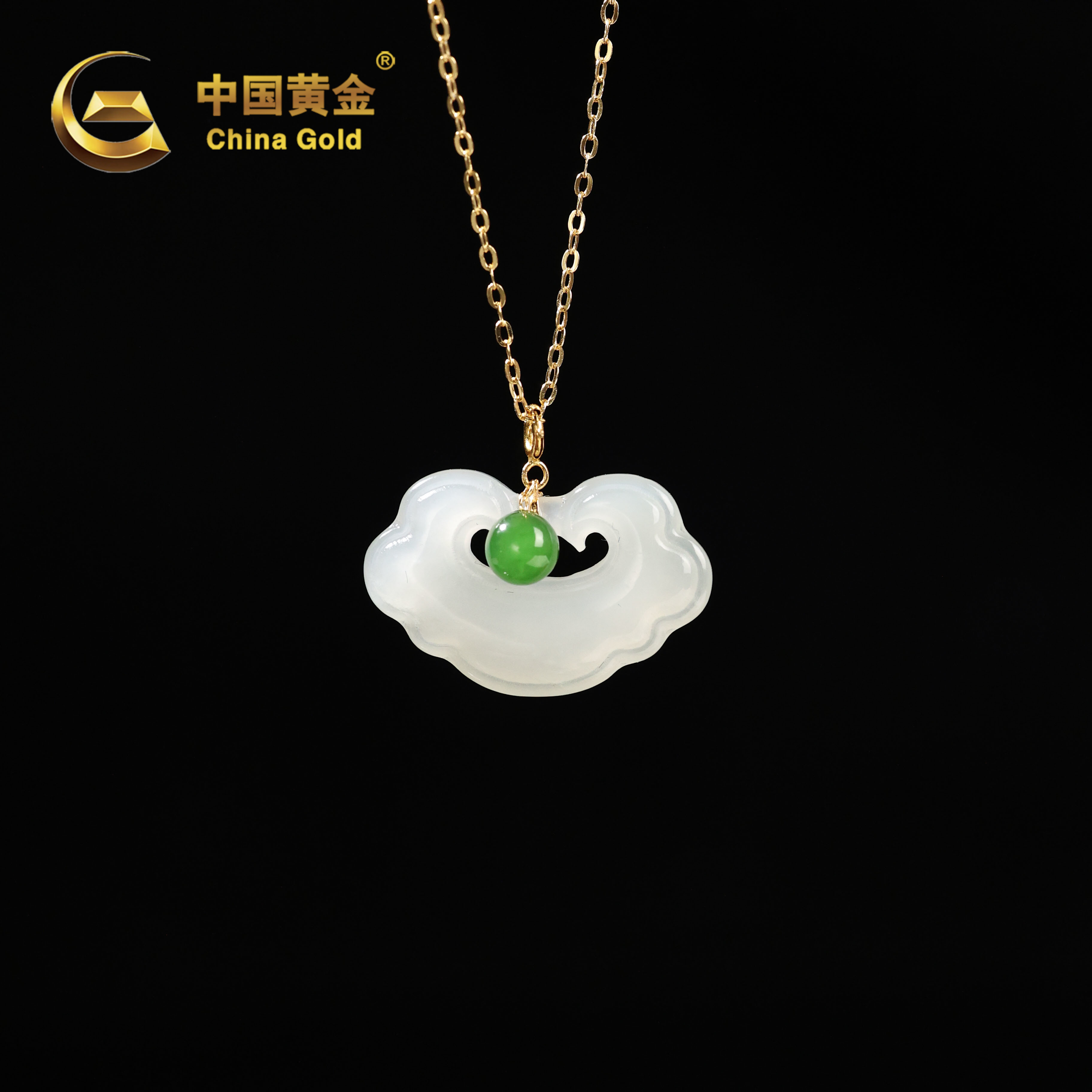 【中国黄金】晴疏 | 和田玉*吊坠*18k金镶嵌-D8893-格
