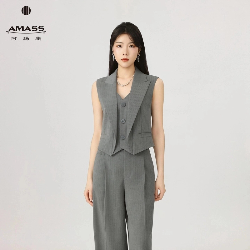 AMASS/阿玛施老钱风西装内搭坎肩挺括时尚高知率性显瘦马甲540045