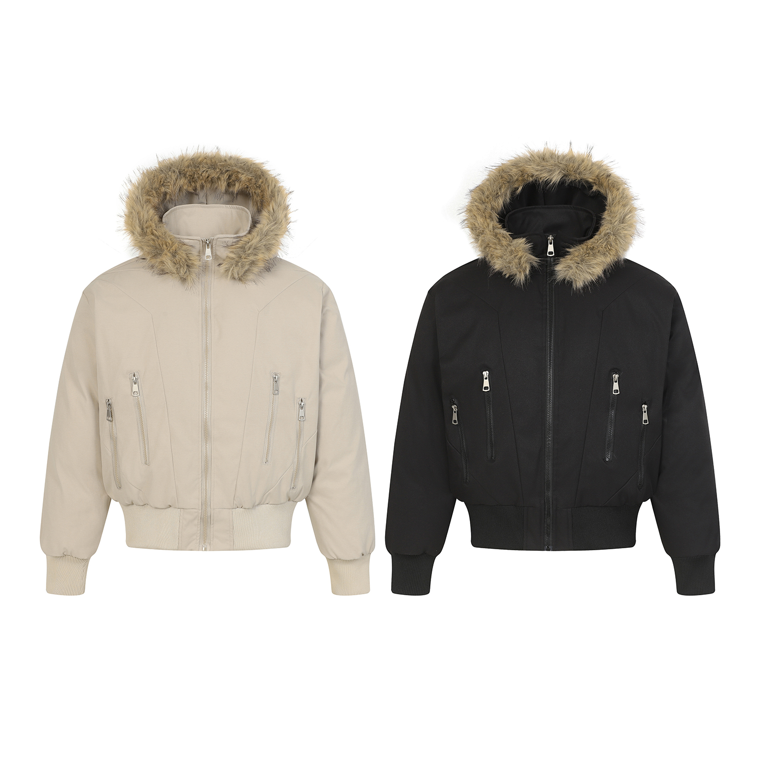 美式cleanfit连帽毛领座山雕可拆卸拉链插袋设计外套短款棉服夹克