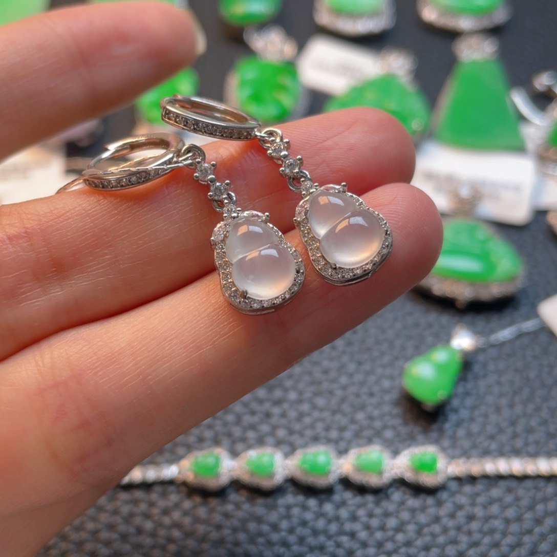 翡翠银S925镶嵌吊坠(不含链)耳坠