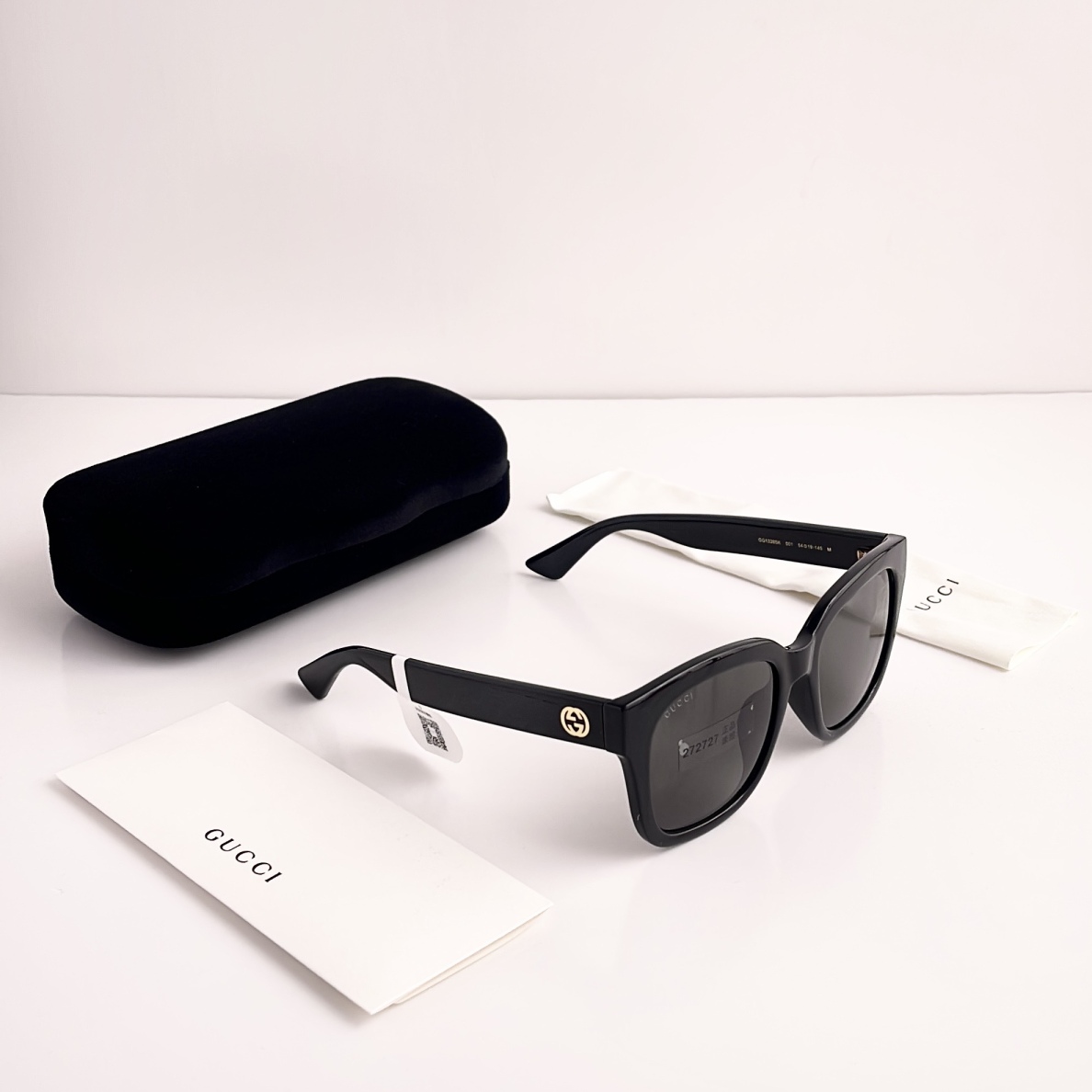 未使用 GUCCI/古驰 【九筒奢品】黑色板材金色双G图案墨镜/7381