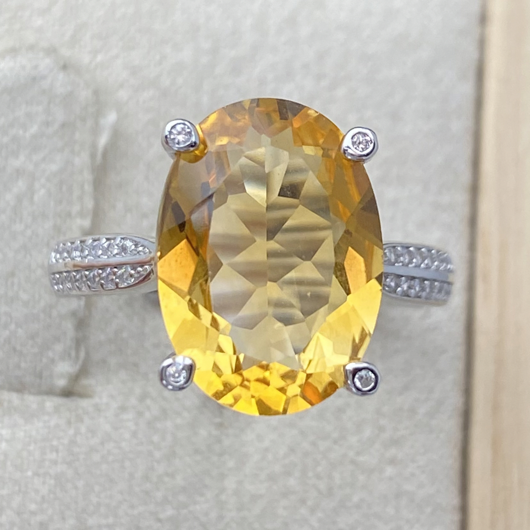 天然暴力黄黄水晶戒指s925银主石10*14mm经典简约气质时尚百搭Y2