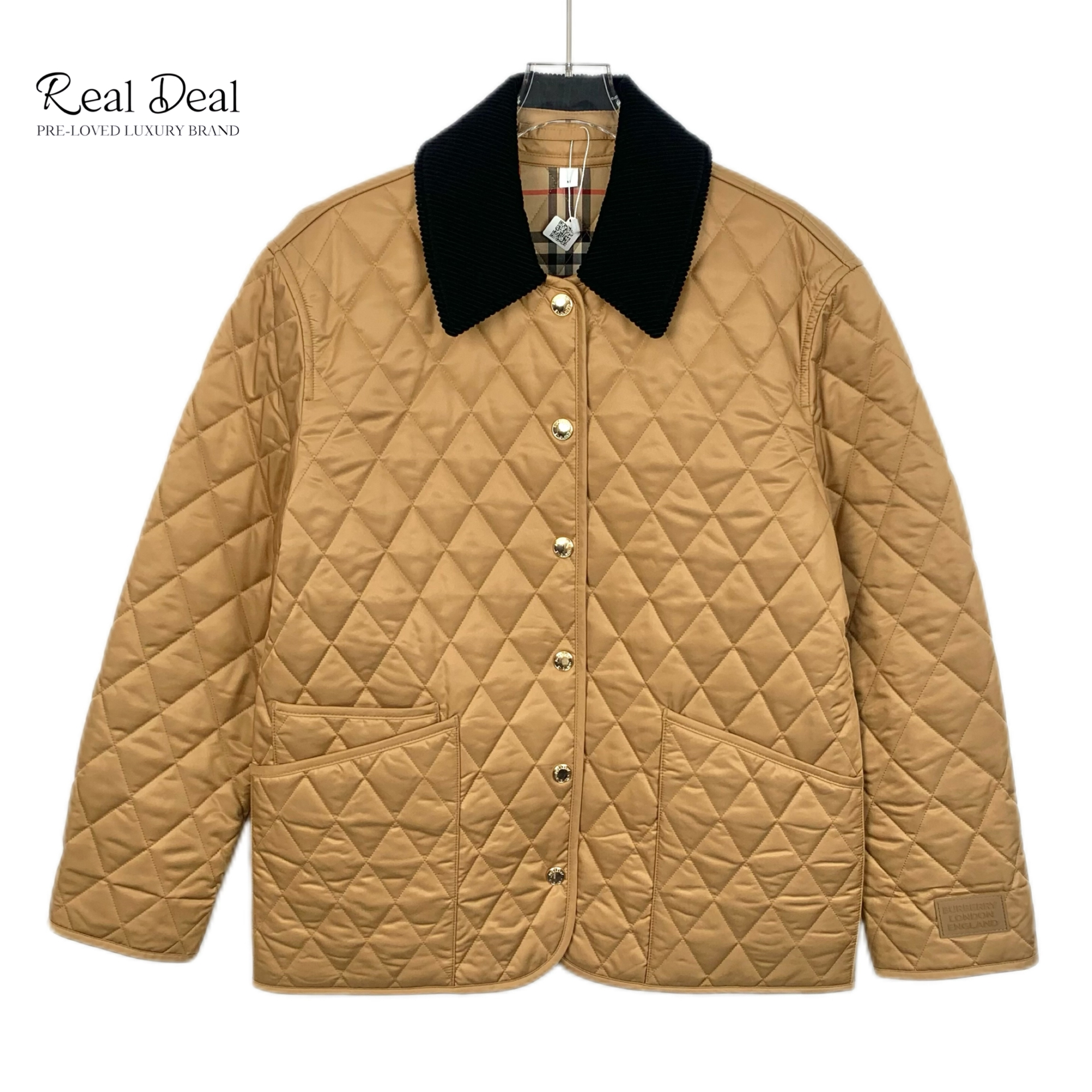 99新 BURBERRY/博柏利 H12402  棕色菱形格纹翻领长袖棉服外套 