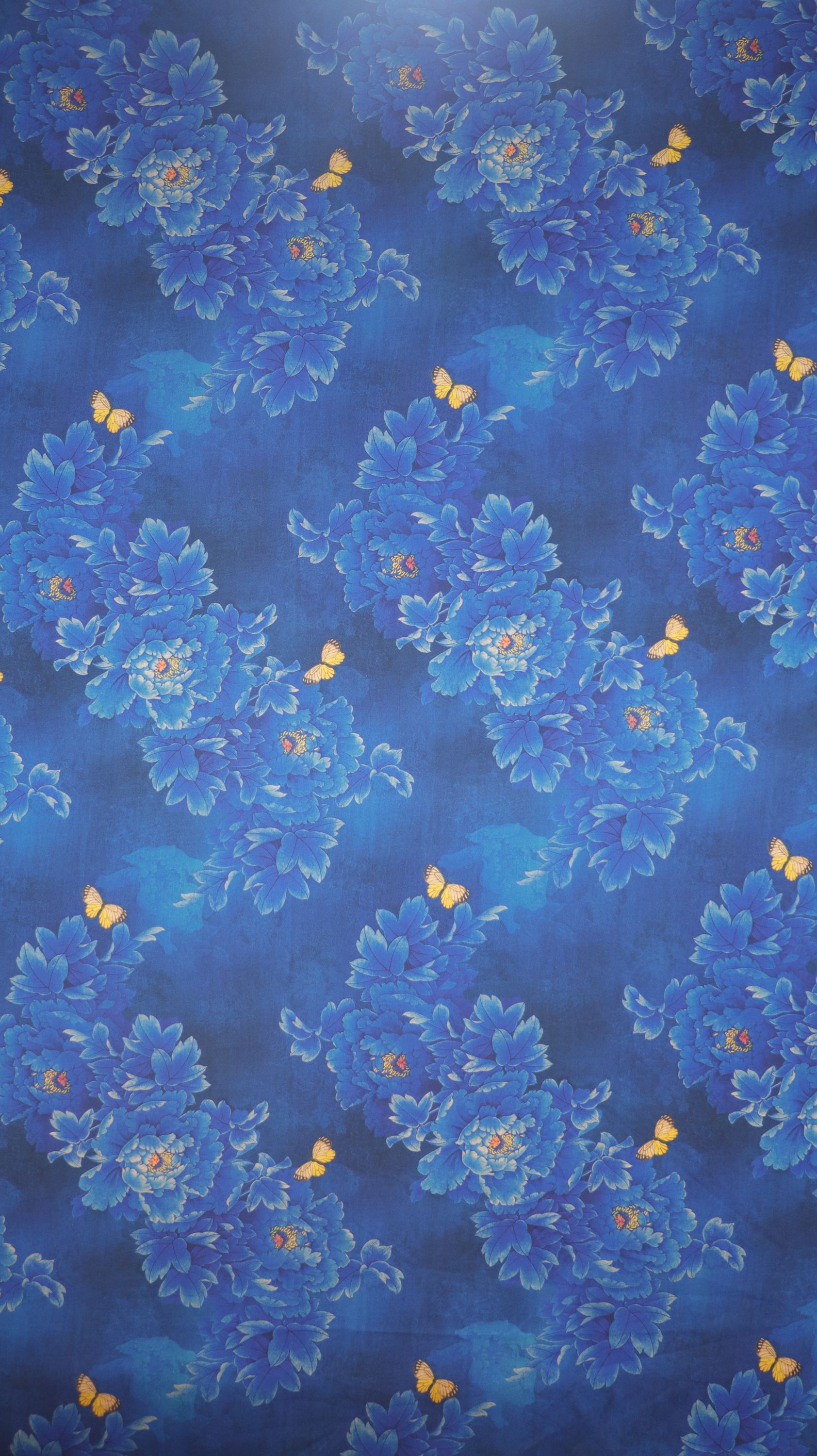 【蝶恋牡丹 蓝】香云纱60姆米重缎皮子料100分桑蚕丝面料