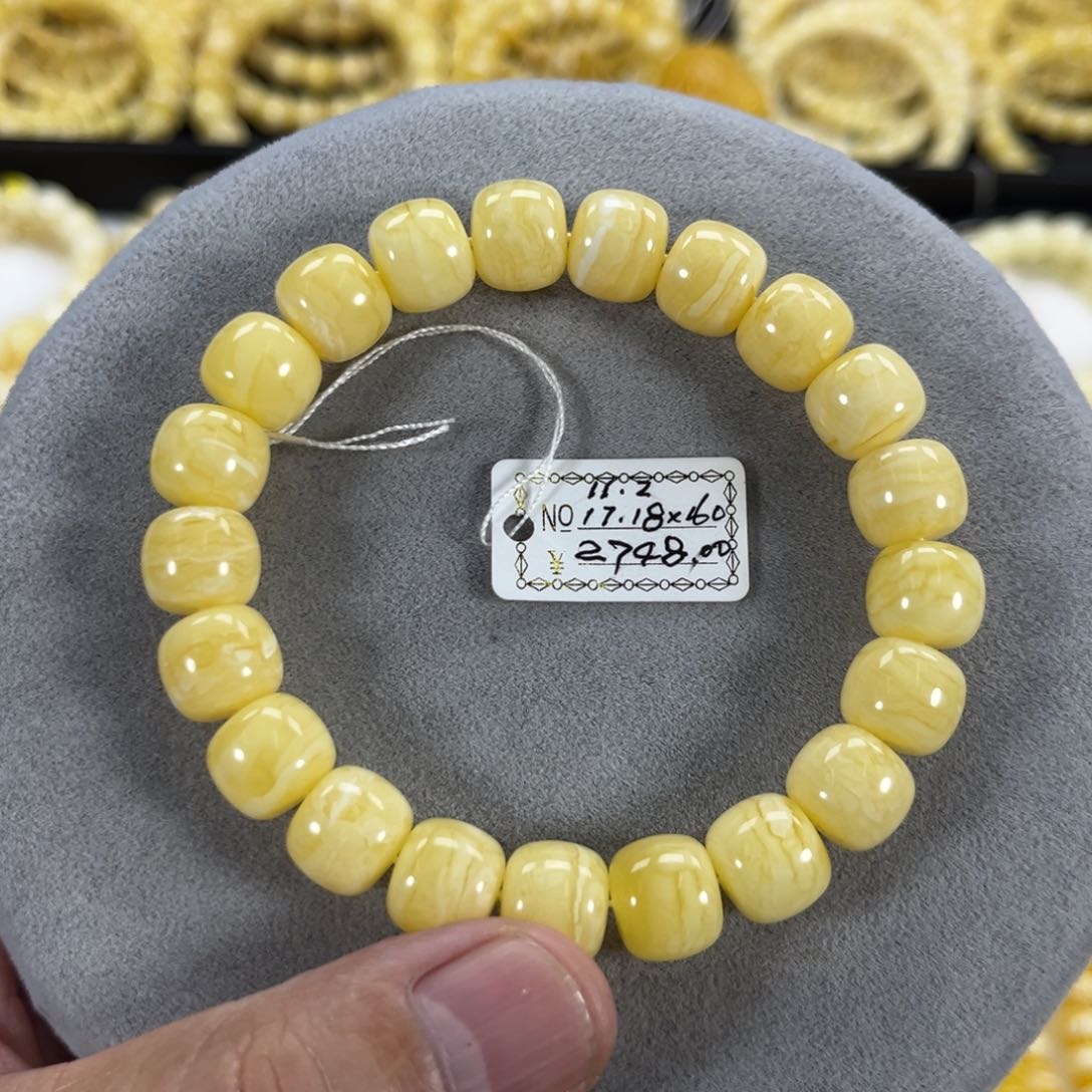 蜜蜡手串未镶嵌纯天然俄料奶白金纹虎皮