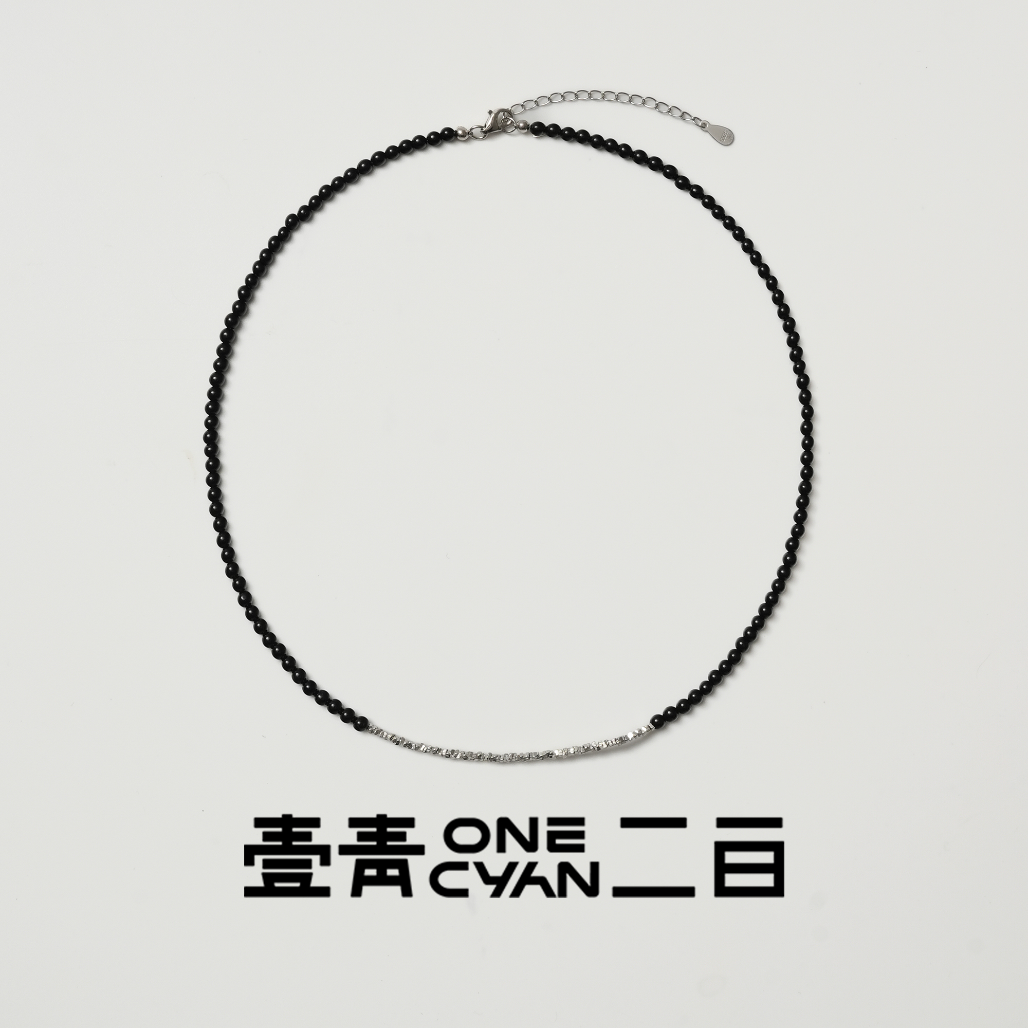 吊坠925银 《澜烁》黑色串珠手工小众碎银子项链锁骨链