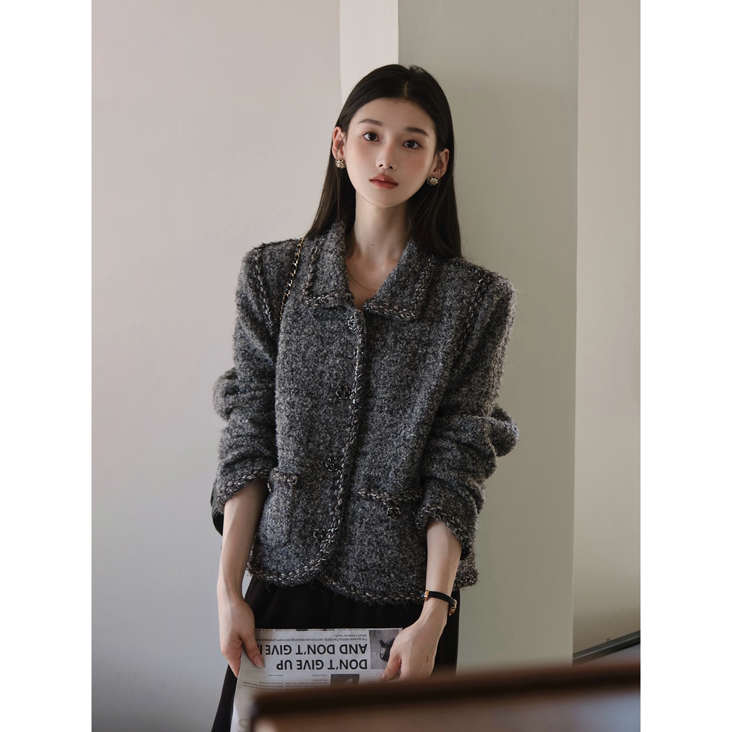 且可ChillCozy 帕米尔 重工编织羊毛混纺粗花呢外套