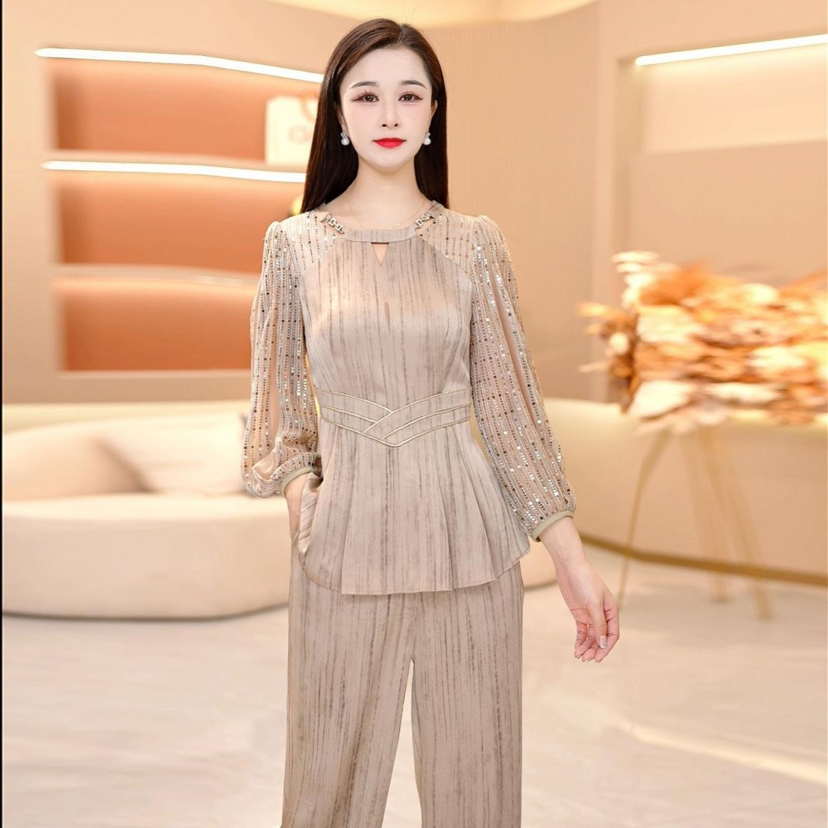 贵夫人两件套显瘦套装2025年春秋新款修身气质女装上衣休闲长裤女