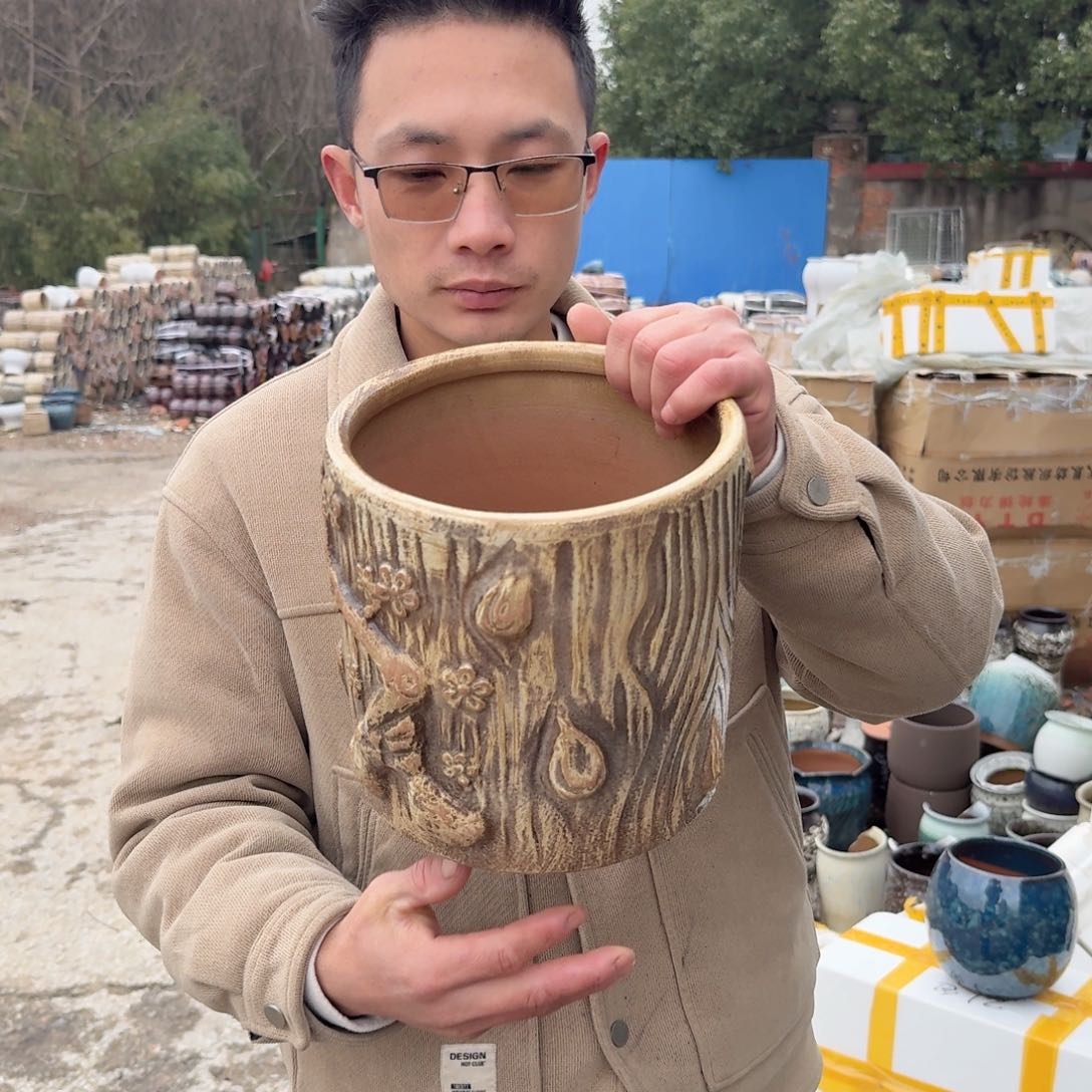 紫砂花盆口20高20（树桩一个柴烧