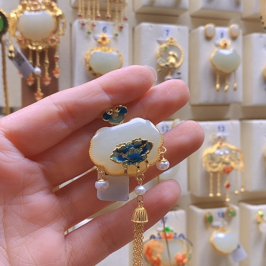 和田玉颈饰银S925镶嵌