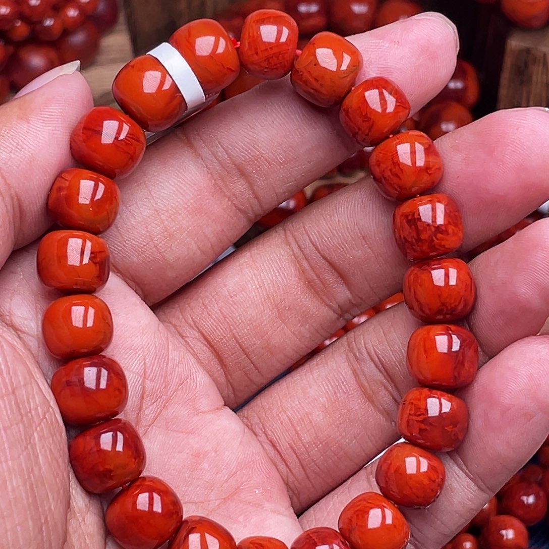 快***伐南红玛瑙未镶嵌手链南红瓦西卡10火焰老型