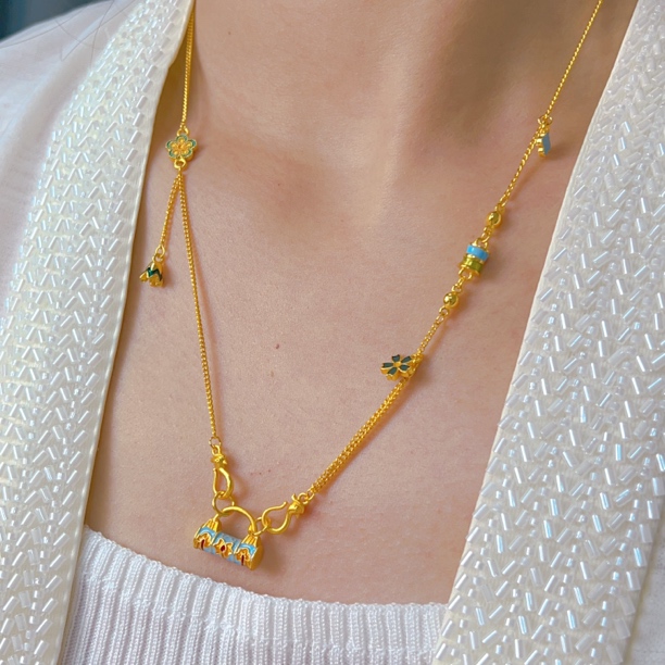 铜合金项链 新国风如意锁花百搭轻奢388028