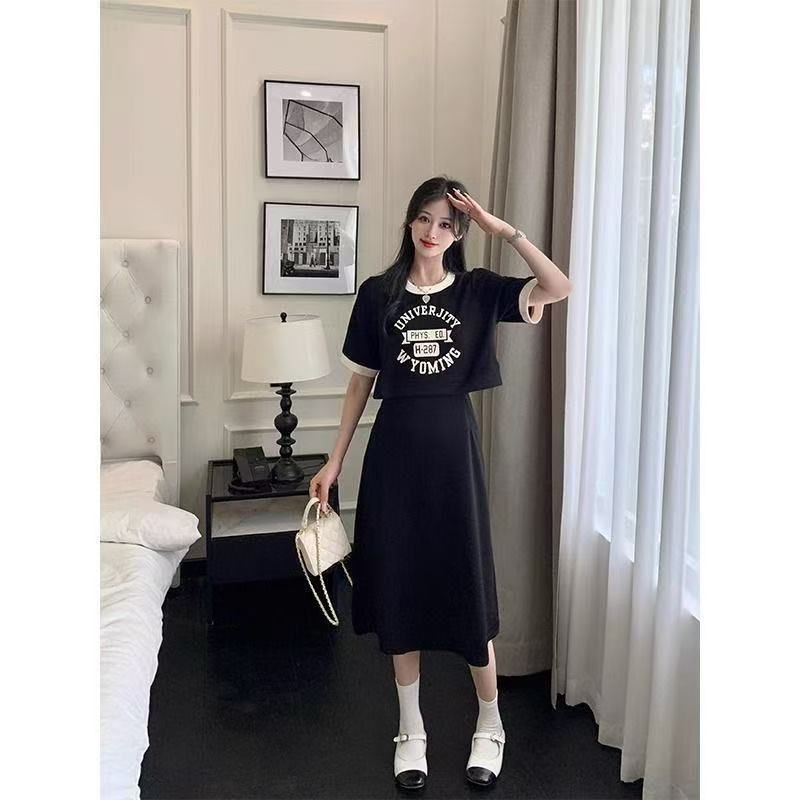 大码夏季大码女装休闲印花显瘦胖mm新款小众设计感假两件问道联名