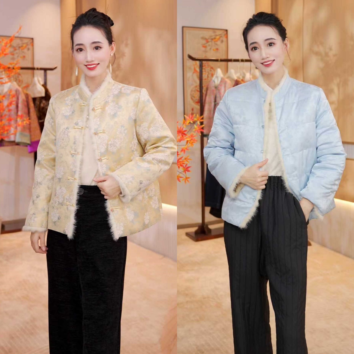 【团圆绣球】冬季鹅绒服外套新中式双面穿休闲女装外套JX0257