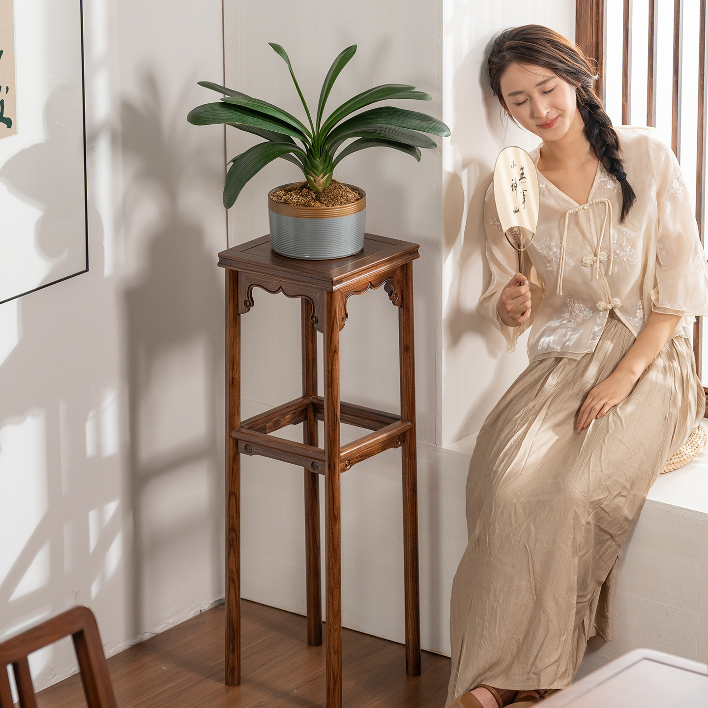 宋徽宗听琴图花架香几宋式花几宋朝乌金木全实木架子中式盆栽花台