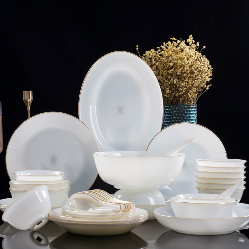 景德镇玉瓷碗碟盘套装家用餐具套组简约轻奢高级感新款乔迁中式