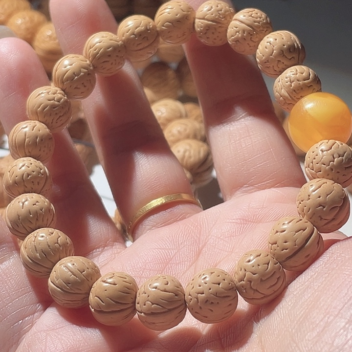 珍***生吊坠桃核桃核手串野生76