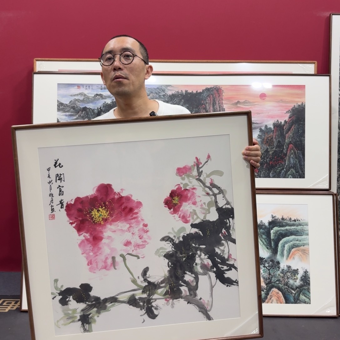 国画带框绘画80/80尺寸