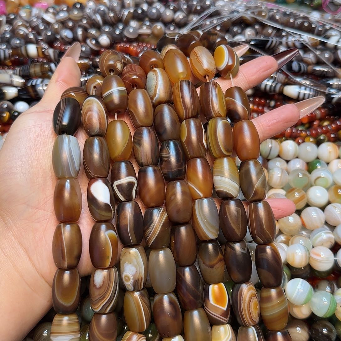 玛瑙/玉髓未镶嵌珠宝半成品14✖️22mm磨砂天珠一条