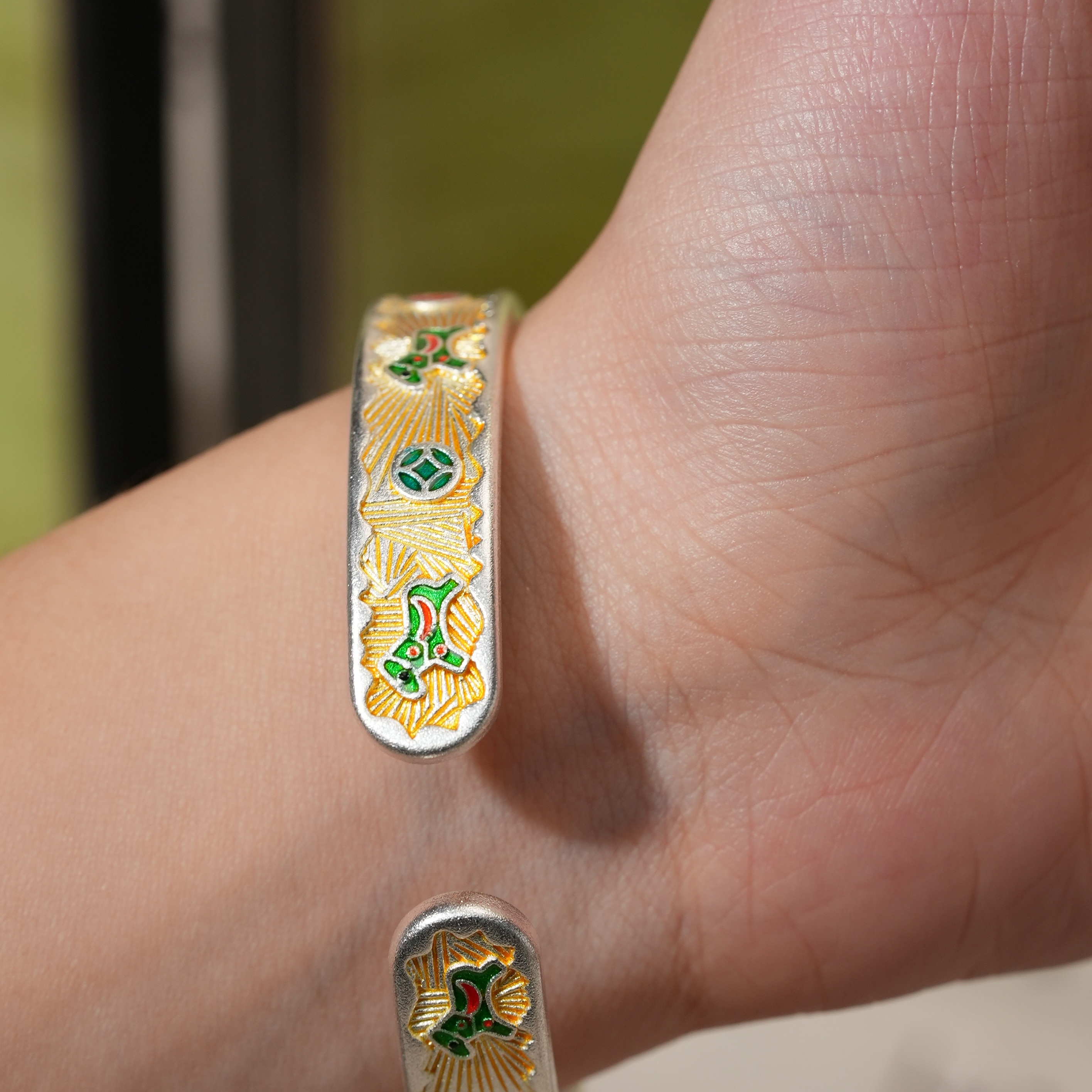 足银手镯 足银手镯马上暴富开口银手镯纯银999足银马上有钱珐琅彩