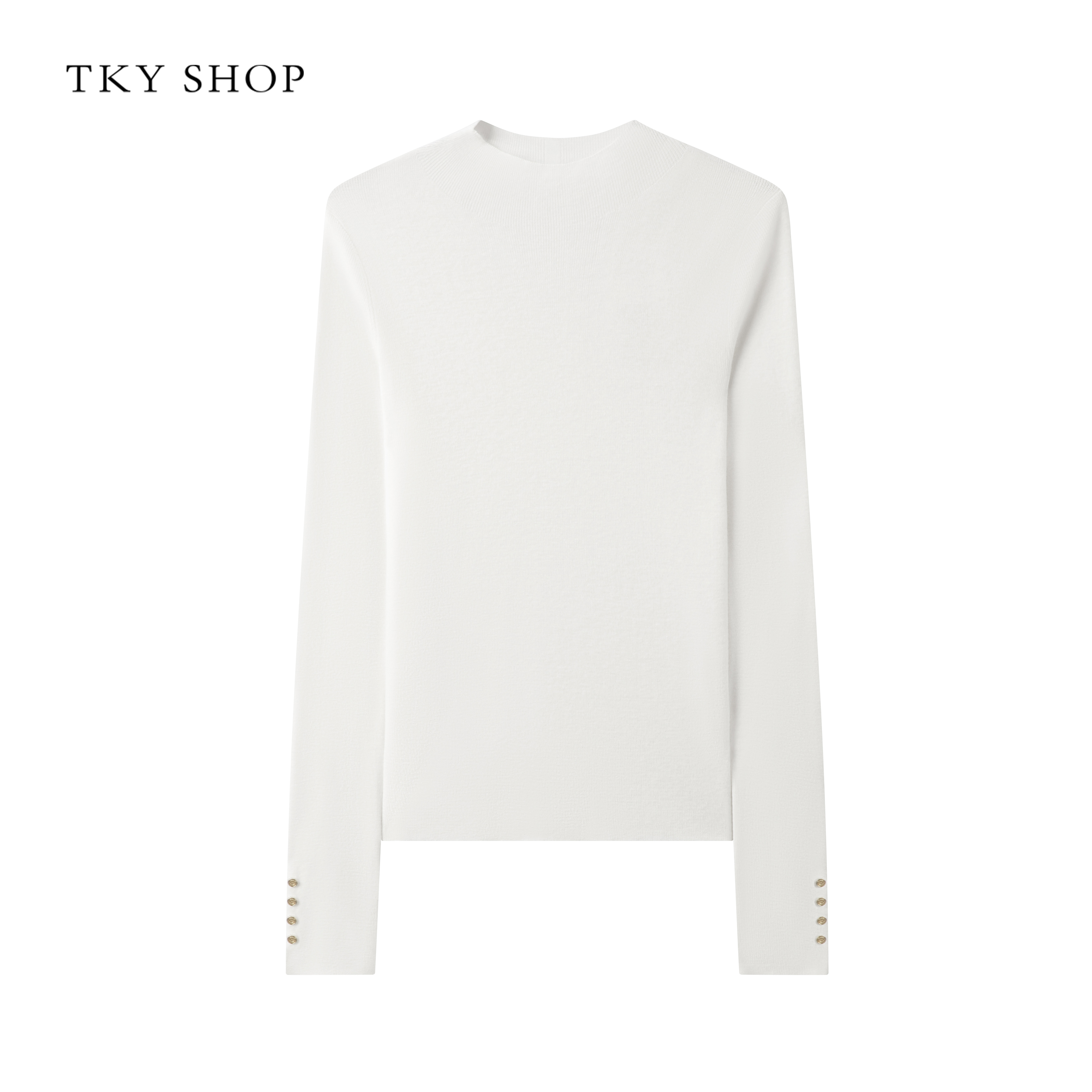 TKYSHOP精致通勤白色打底慵懒绵羊毛圆领静奢针织衫 10H1MA00D371
