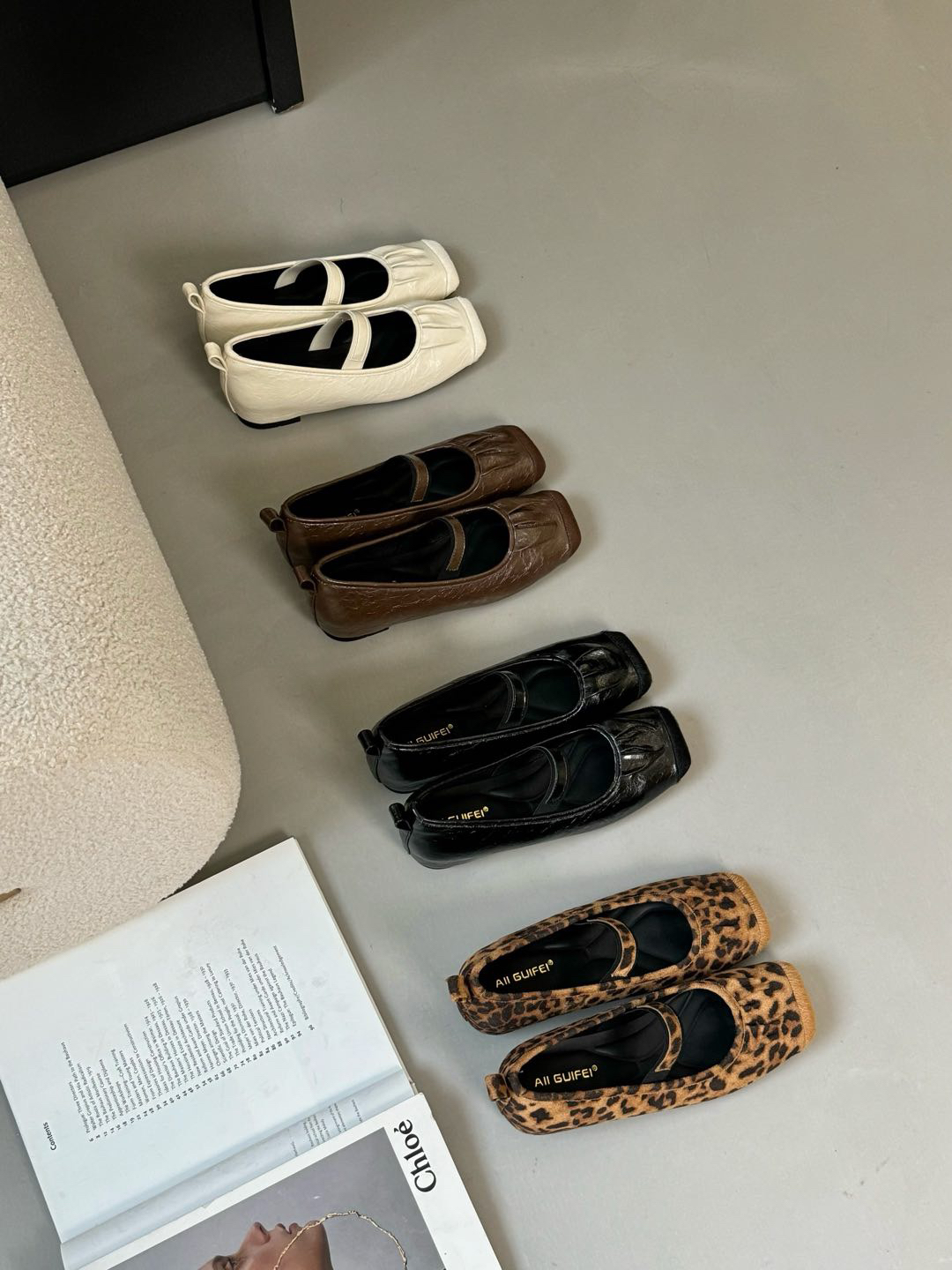 A 10-1 法式褶皱方头一字扣玛丽珍马毛拼接小皮鞋小众内增高单鞋