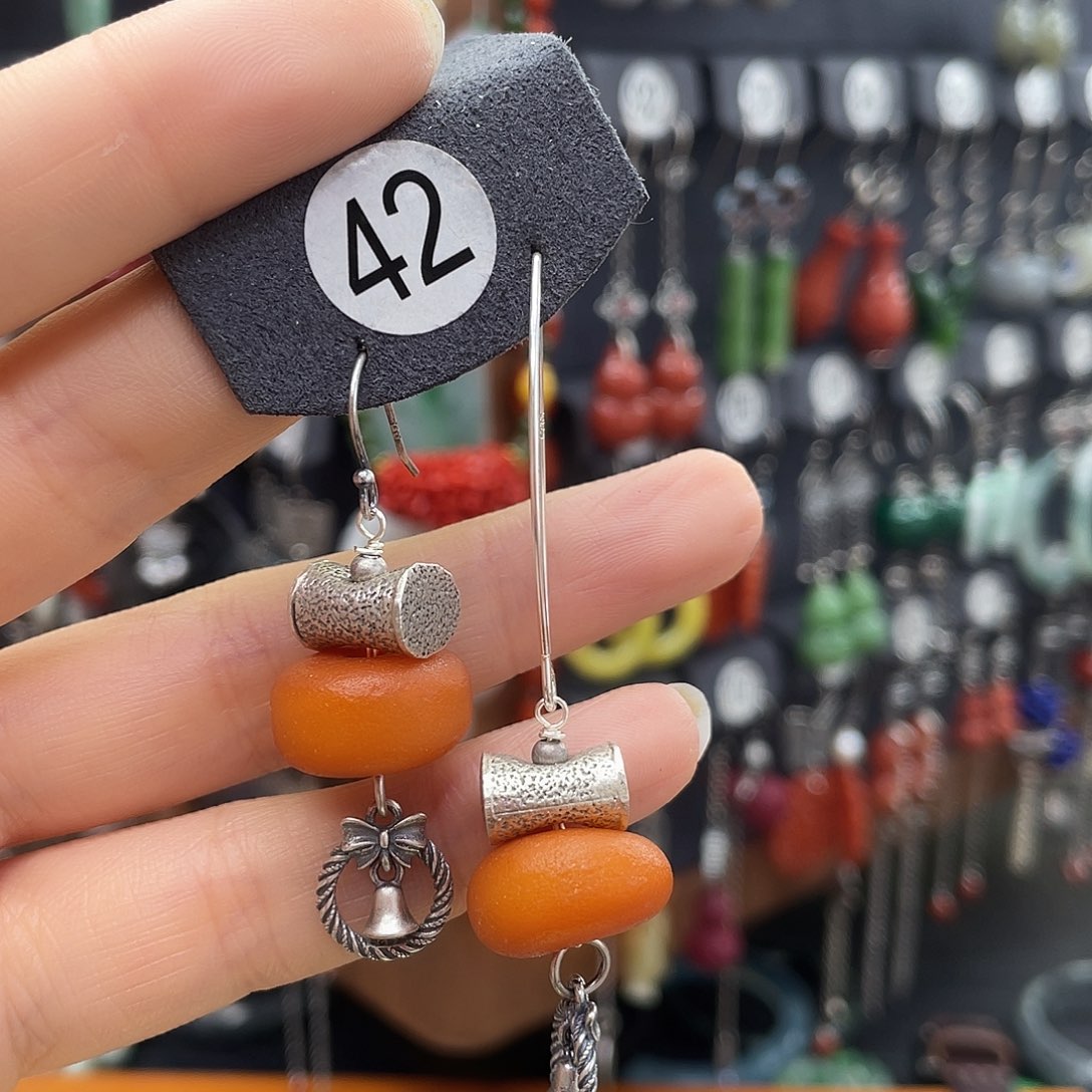 琥珀耳饰银S925镶嵌君432thjjgh