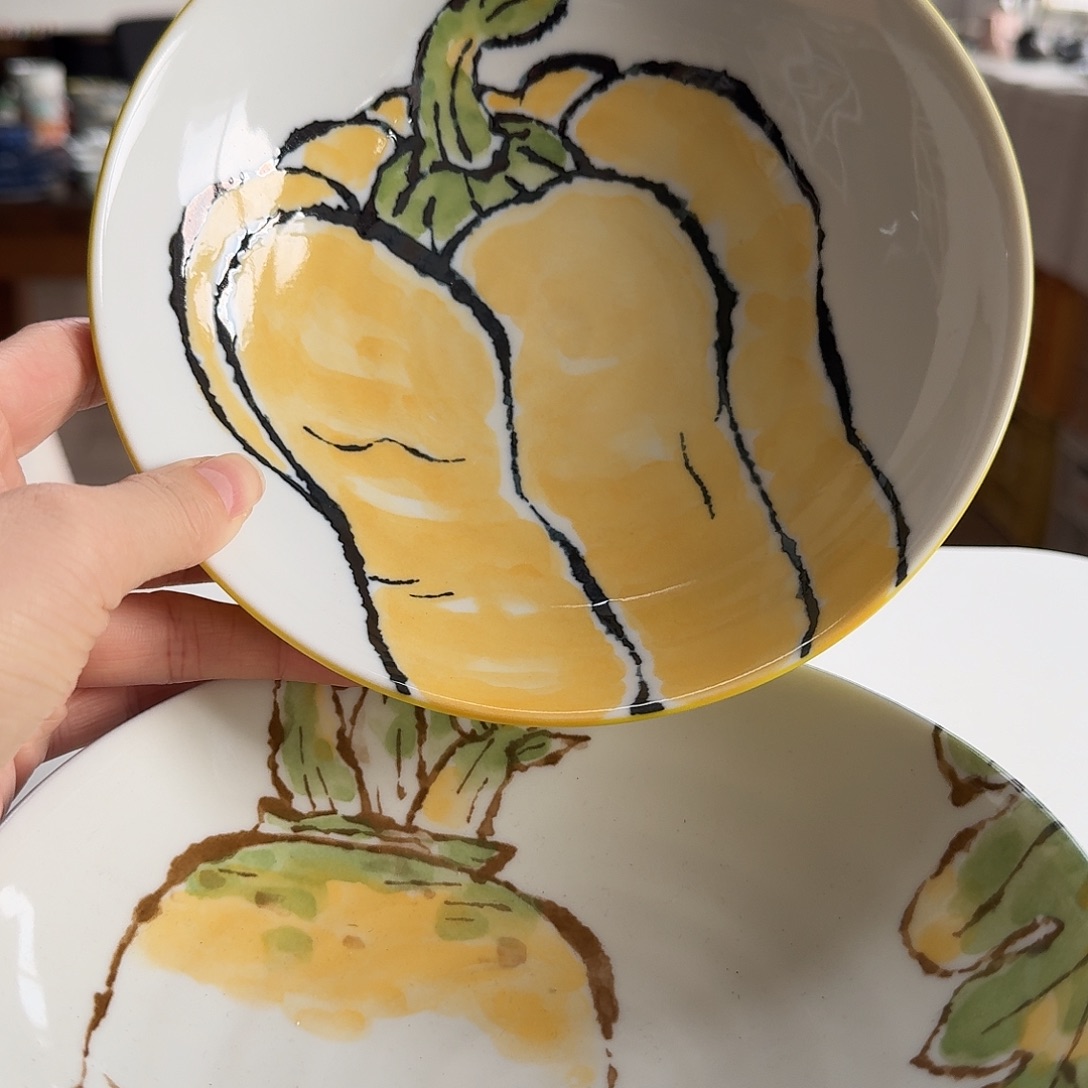 瓷2只18厘米深盘，辣椒➕萝卜