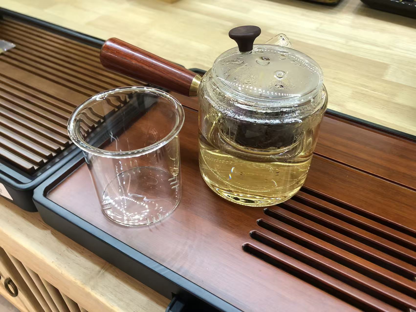 加厚家用木把泡茶煮茶壶耐高温玻璃壶用木把煮茶壶两用内胆