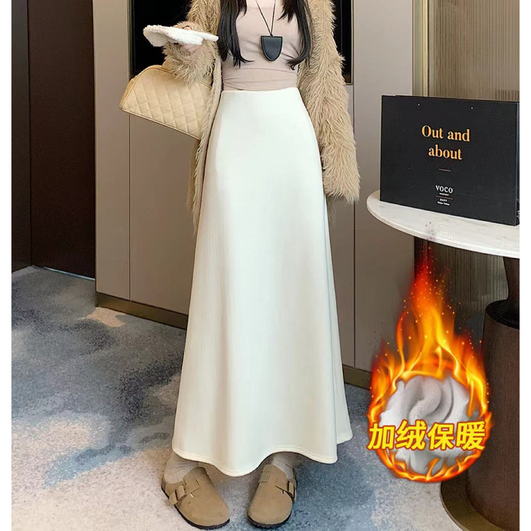 【联系客服有运补】加绒加厚针织秋冬高腰显瘦垂感a字大摆长裙005#