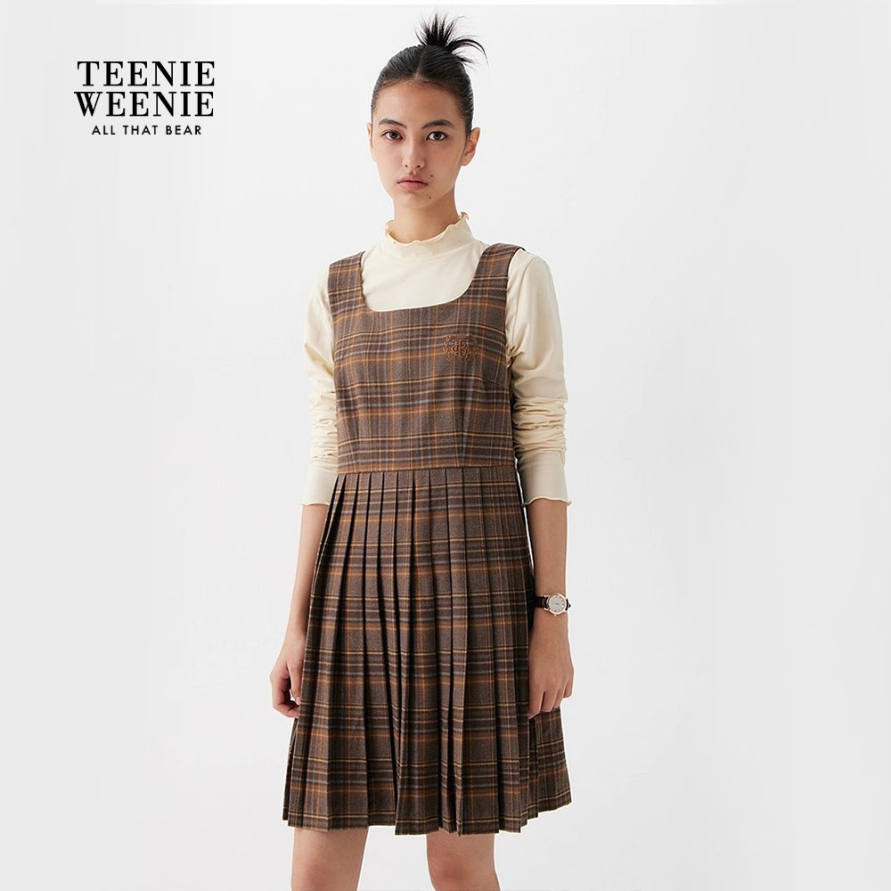 TeenieWeenie小熊25秋季新款气质潮流舒适格纹背心裙TTOW258TCAB