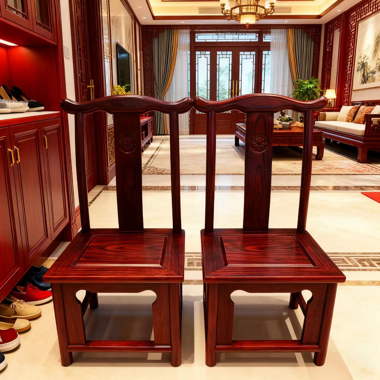 宠粉福利酸枝木小官帽家用客厅会客换鞋摘菜椅中式榫卯结构拍1发2