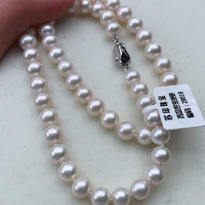 淡水珍珠颈饰银S925镶嵌卡8极光天女粉高品
