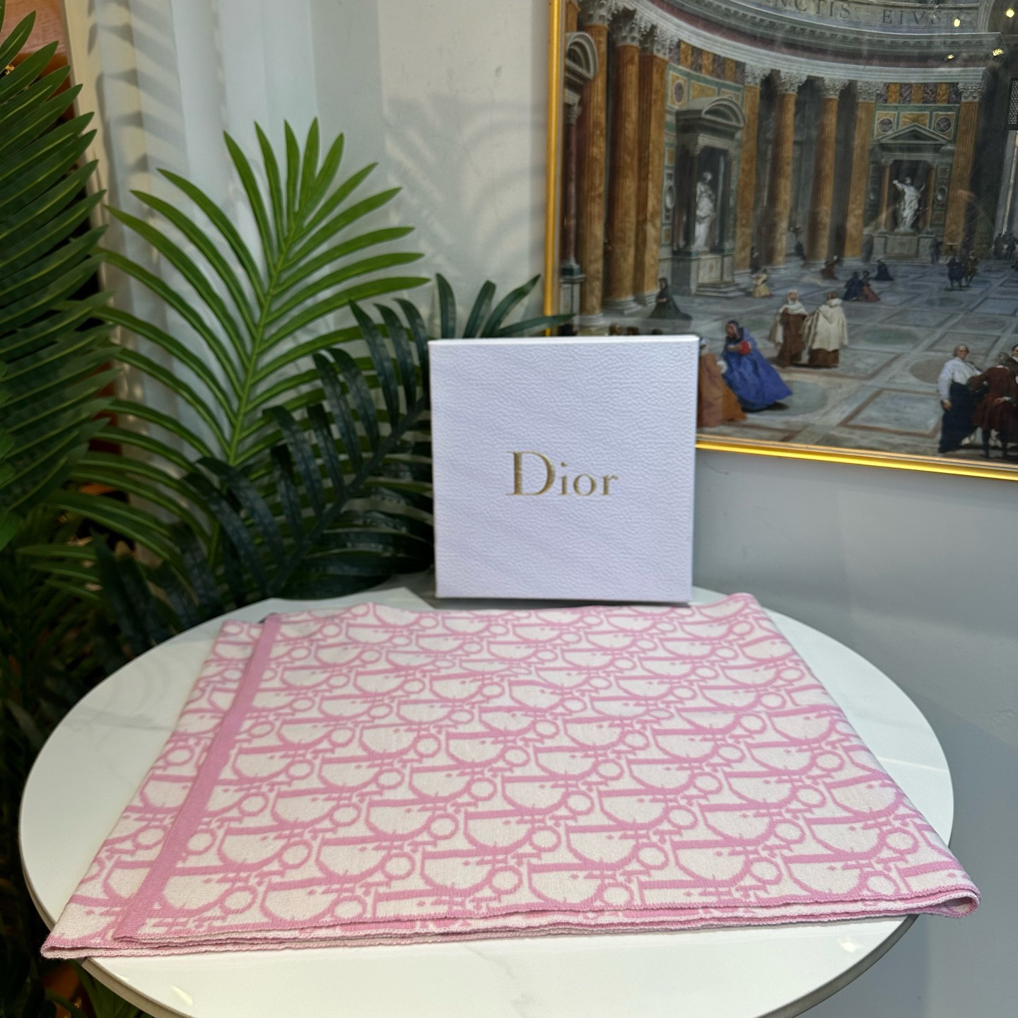 95新 DIOR/迪奥 御古屋/06003/粉色老花围巾 带盒