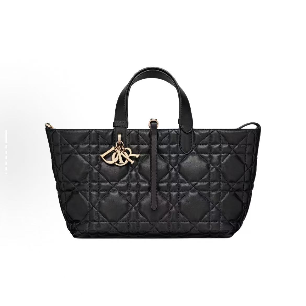 DIOR/迪奥【全新代购】Toujours 横版中号藤格纹黑色手提单肩包