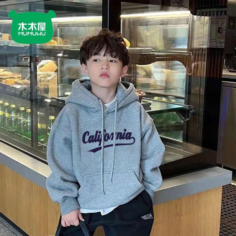 木木屋男童冬装字母卫衣新款儿童宽松休闲连帽衫帅气男孩潮牌上衣