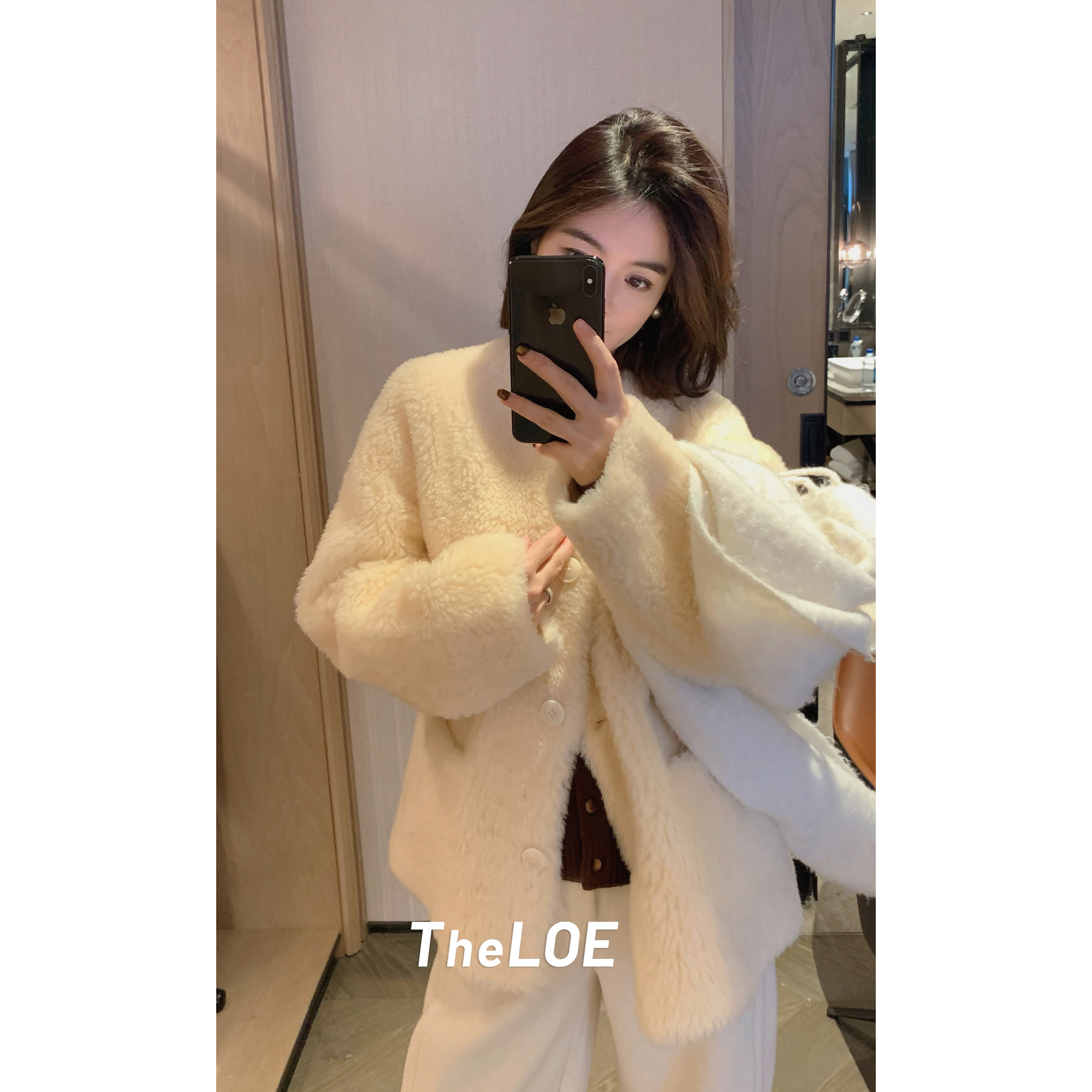TheLOE/【纯羊毛皮毛一体】855g-870g减龄百搭单排扣外套#LE-25542