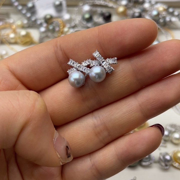 海水珍珠耳饰银S925镶嵌