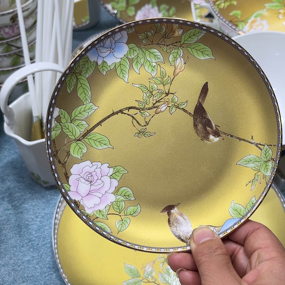 瓷片琴瑟和鸣六寸骨碟六个微瑕