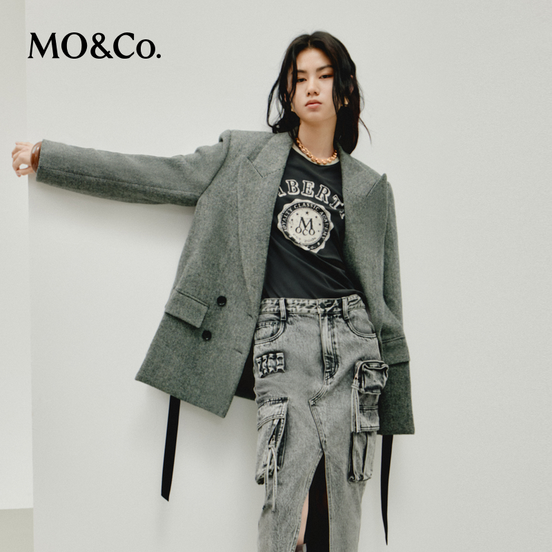 【陈大可专属】MOCO秋绵羊毛牦牛绒飘带西装毛呢外套MBD3COT009