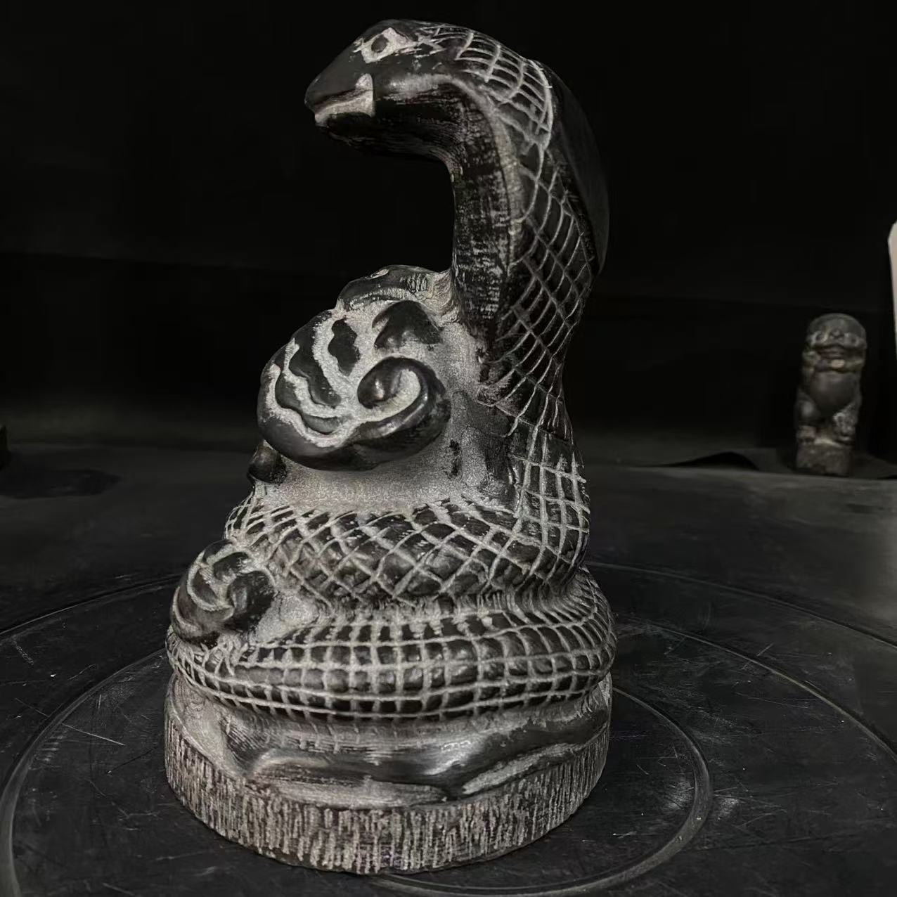 山西青石石雕创意桌面蛇摆件雕刻工艺品高度石雕摆件22厘米