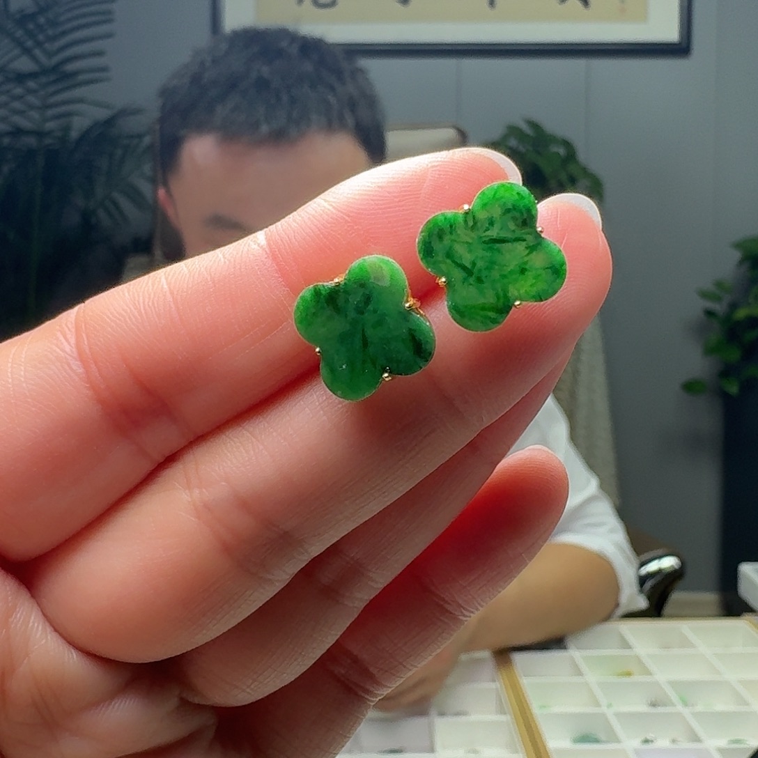 翡翠银S925镶嵌耳饰多样性发货其一