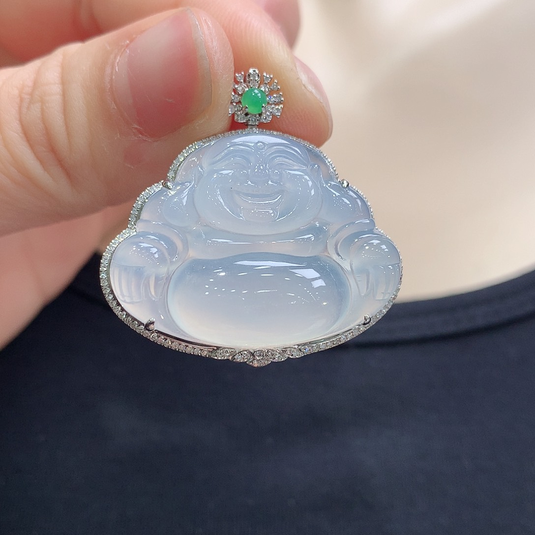 翡翠颈饰18K金镶嵌佛公