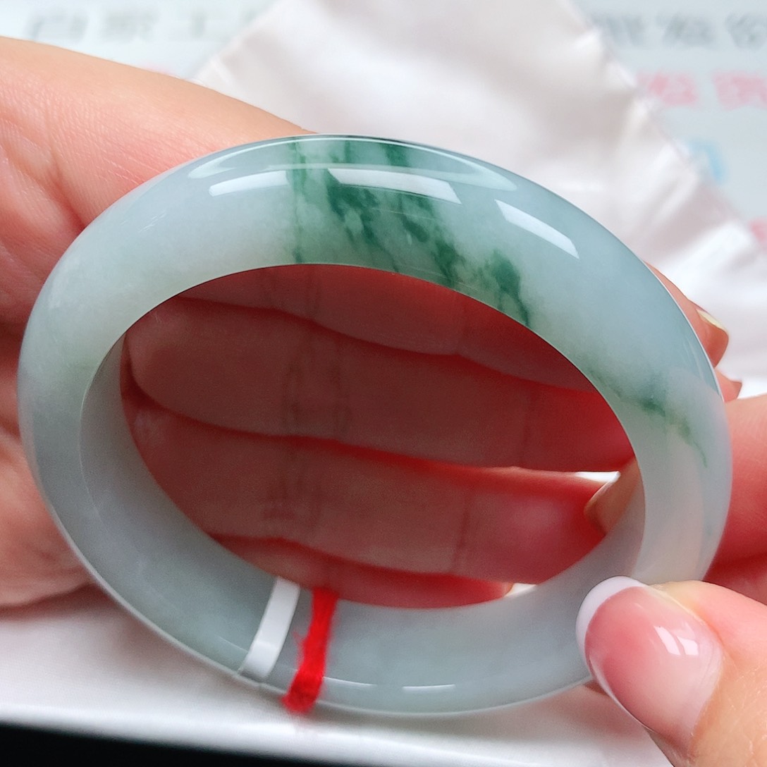 翡翠未镶嵌手镯冰胶蓝花2