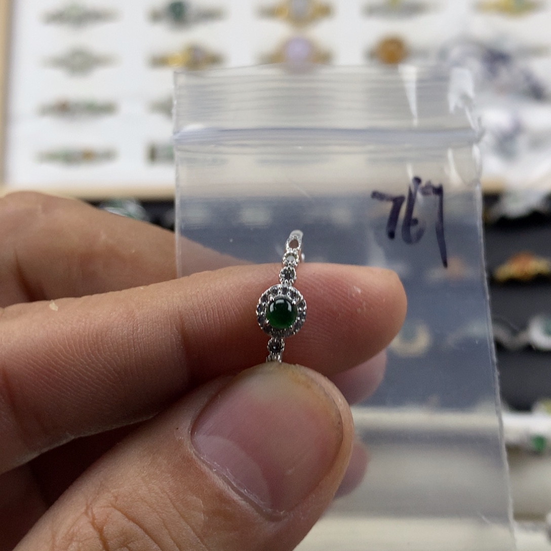 翡翠银S925镀金镶嵌戒指767