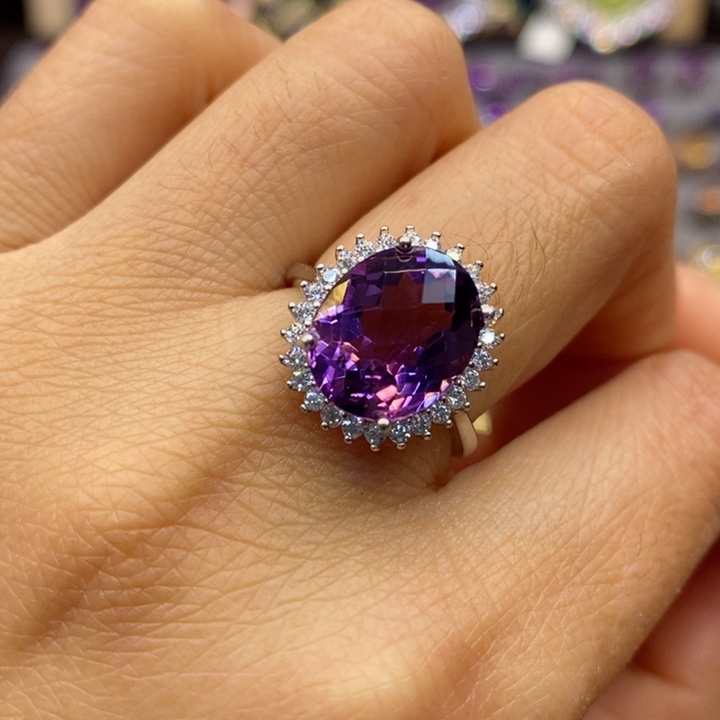 水晶戒指银S925镶嵌天然水晶戒指