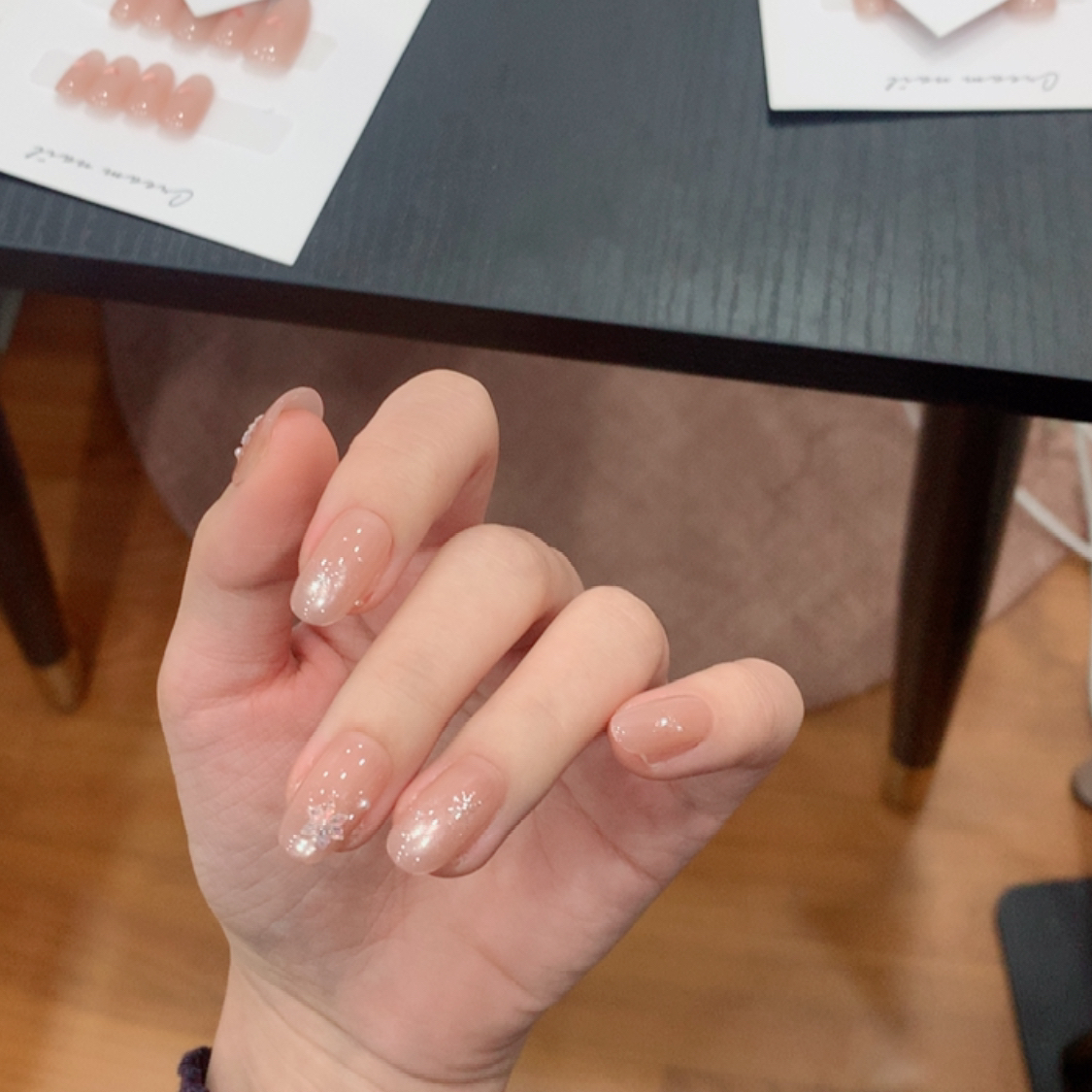 【瑞雪】裸色冰透玻璃珠显白纯手工穿戴甲短款气质高级