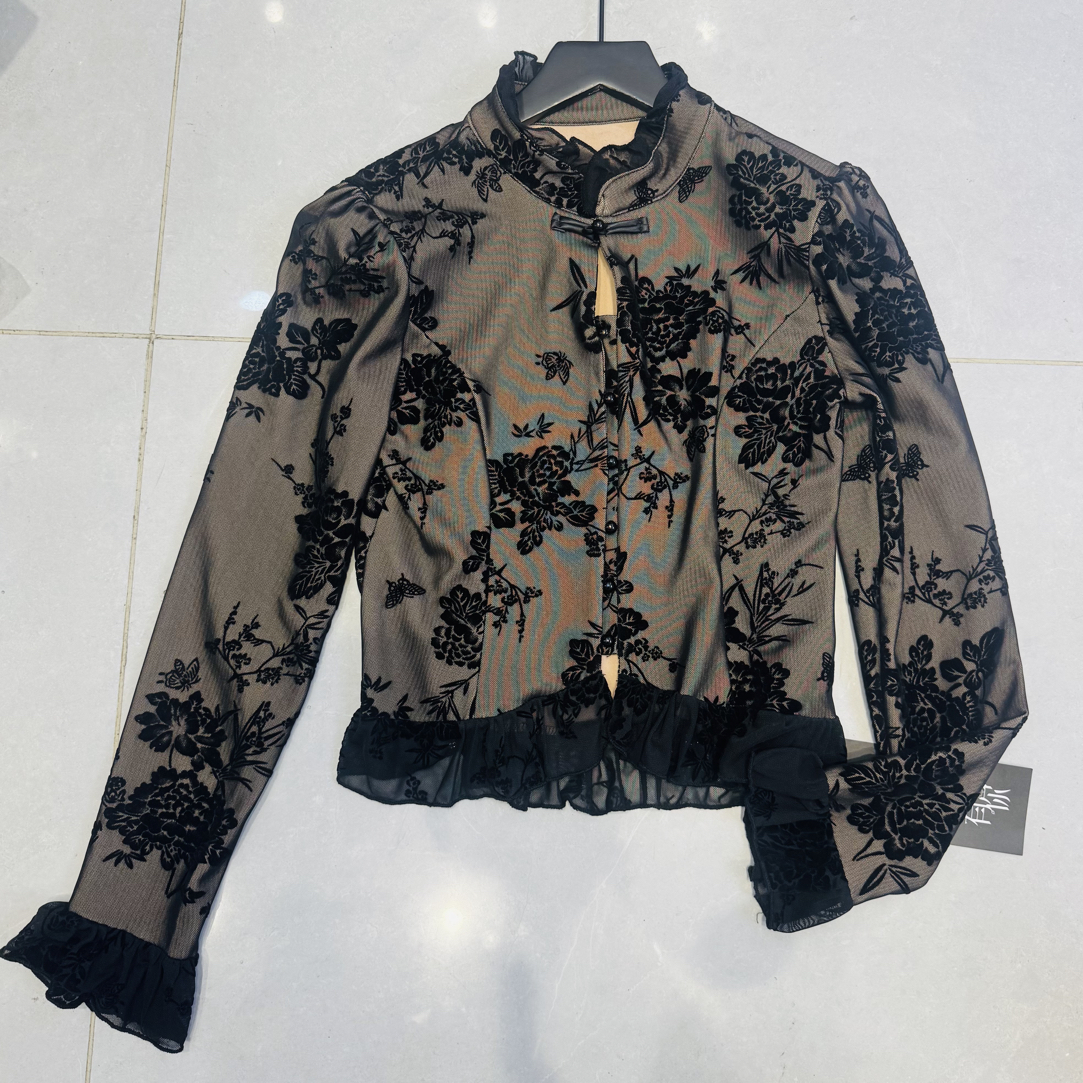 168155洋气修身网纱蕾丝上衣